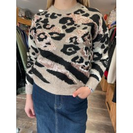 Pull beige à motif pour femme