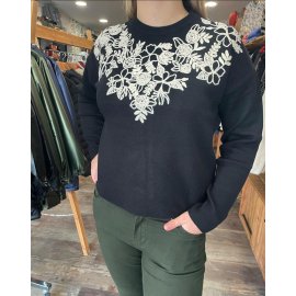 Pull noir à motif pour femme